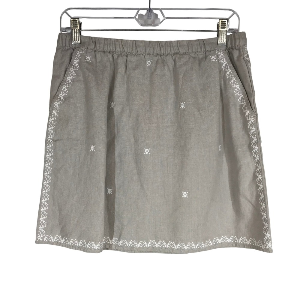 Garnet Hill Womens 100% Linen Embroidered Mini Skirt Beige Size 4 Boho Coastal‎
